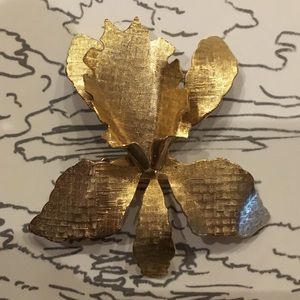 Vintage gold tone orchid floral brooch